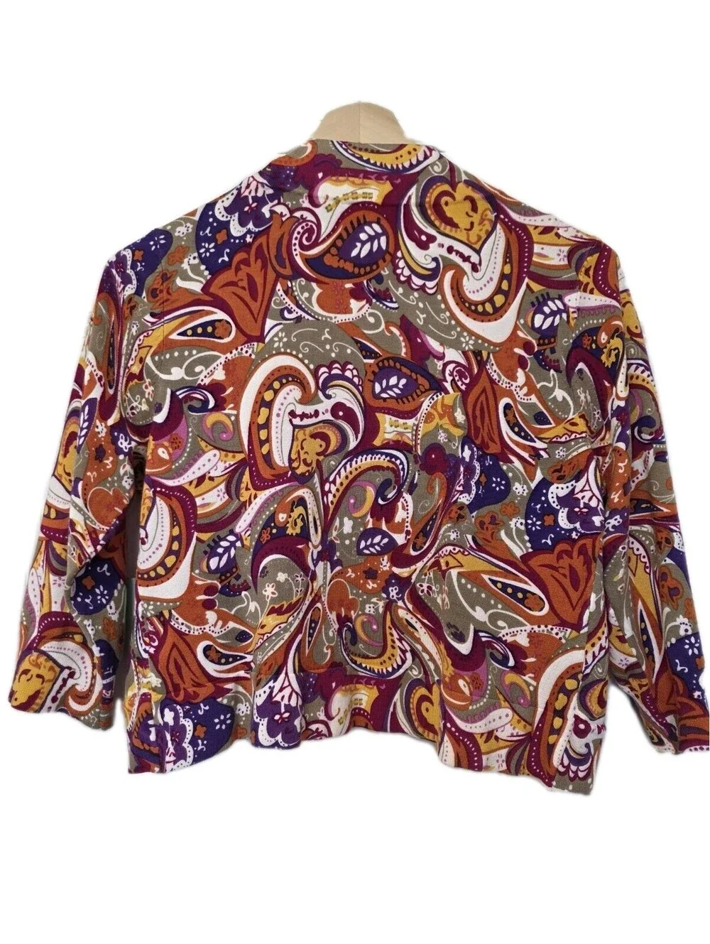 Womens Cardigan Colorful Paisley Crop Open Size Large Orange Autumn Wedding